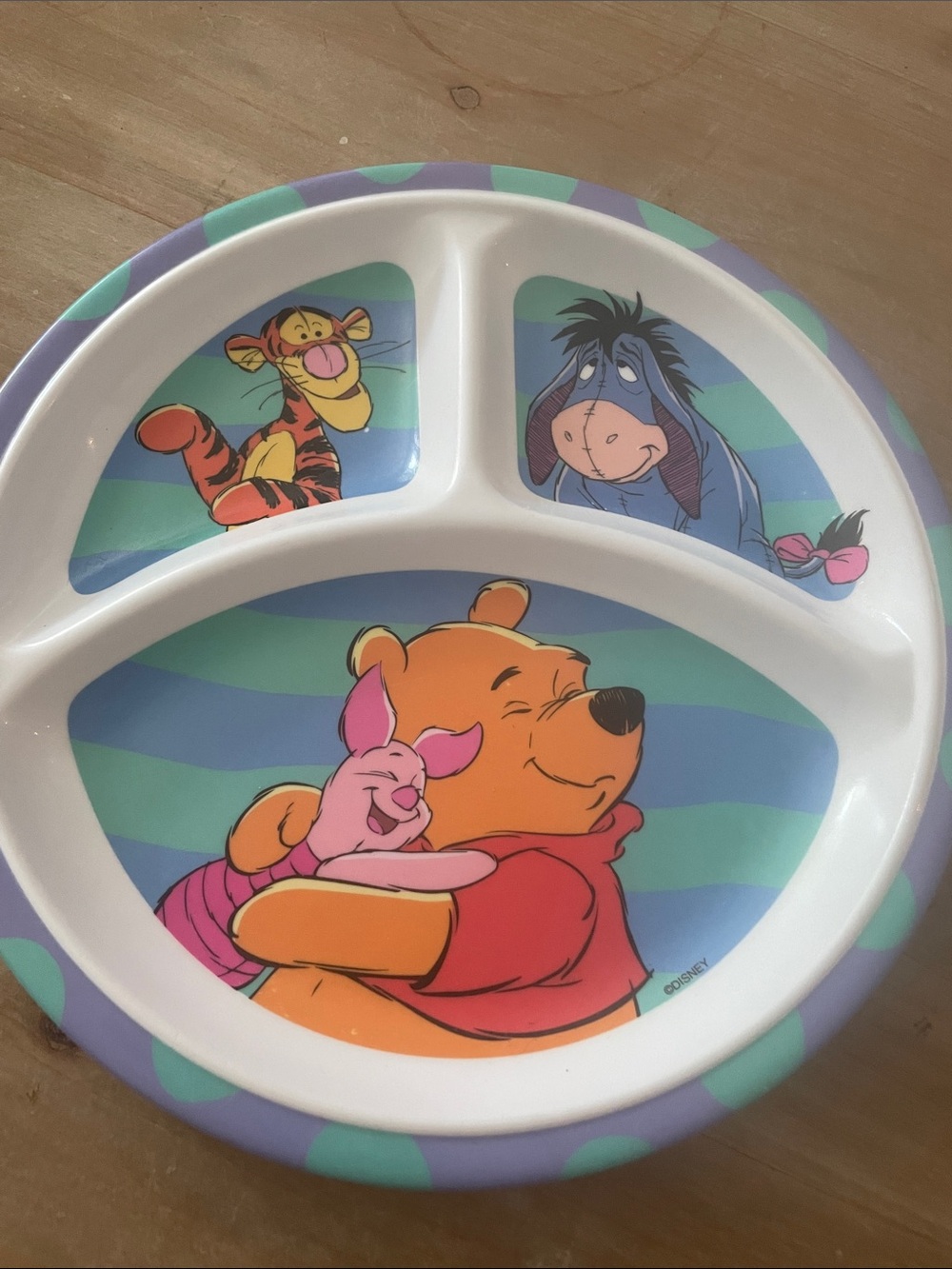 Vintage Zak Winnie the Pooh Divided Kids Plate -  Plastic Blue & Purple